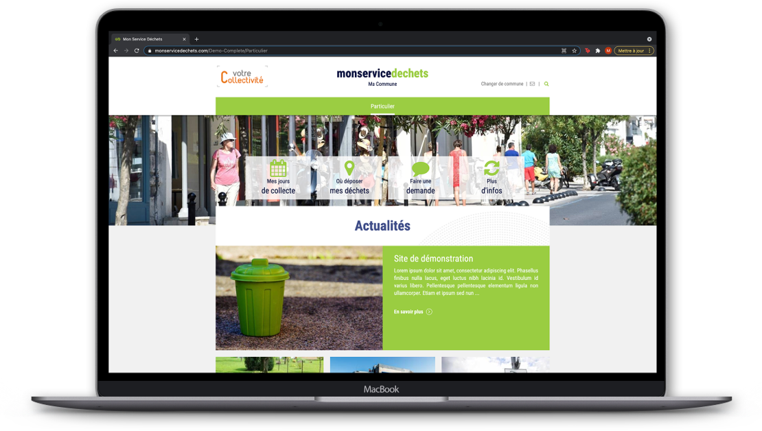 ordinateur portable montrant le site web Mon Service Déchets